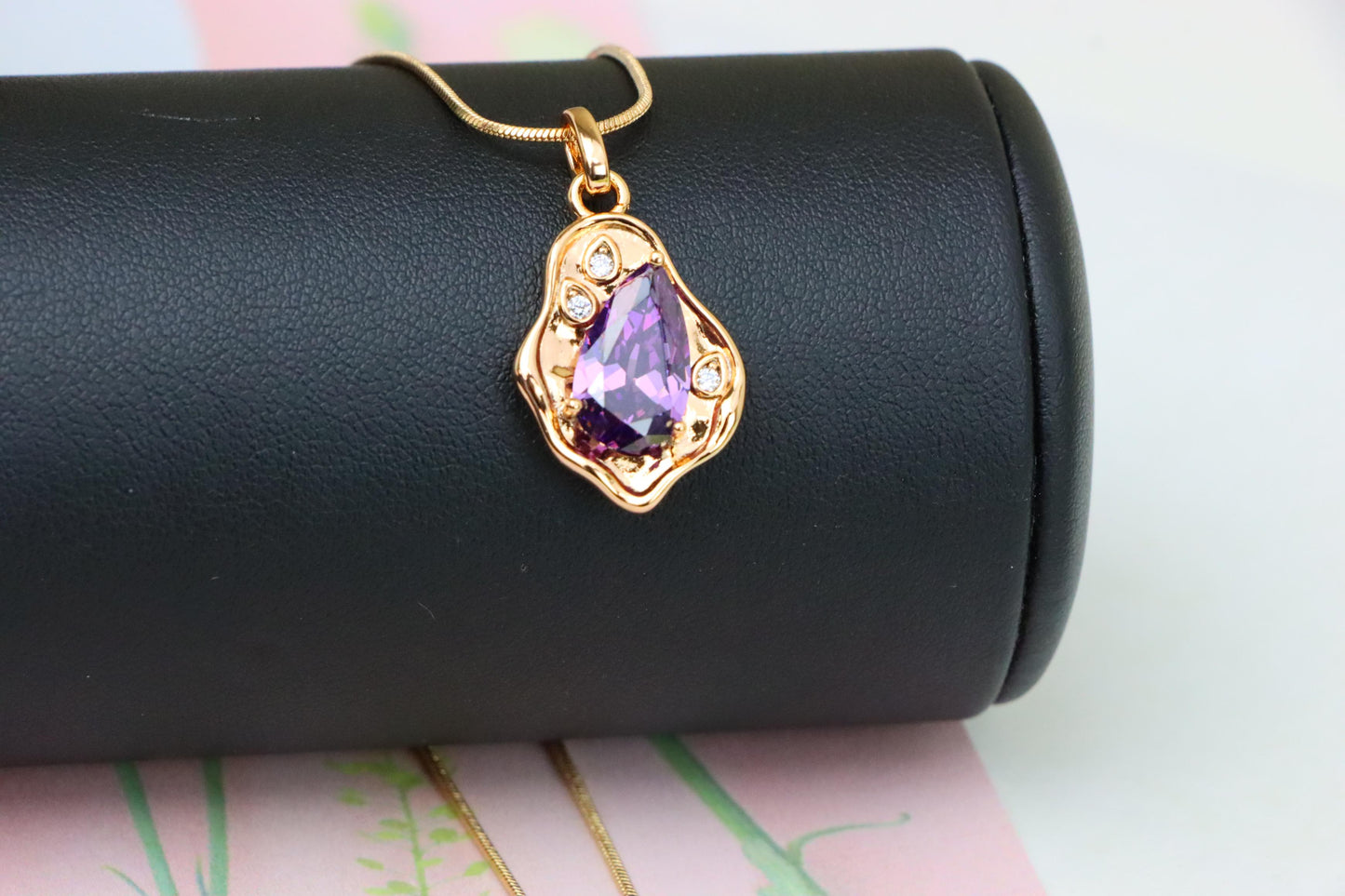 Elegant Purple Teardrop Pendant in Gold Plated Frame, XPPT1734 (2162-9)