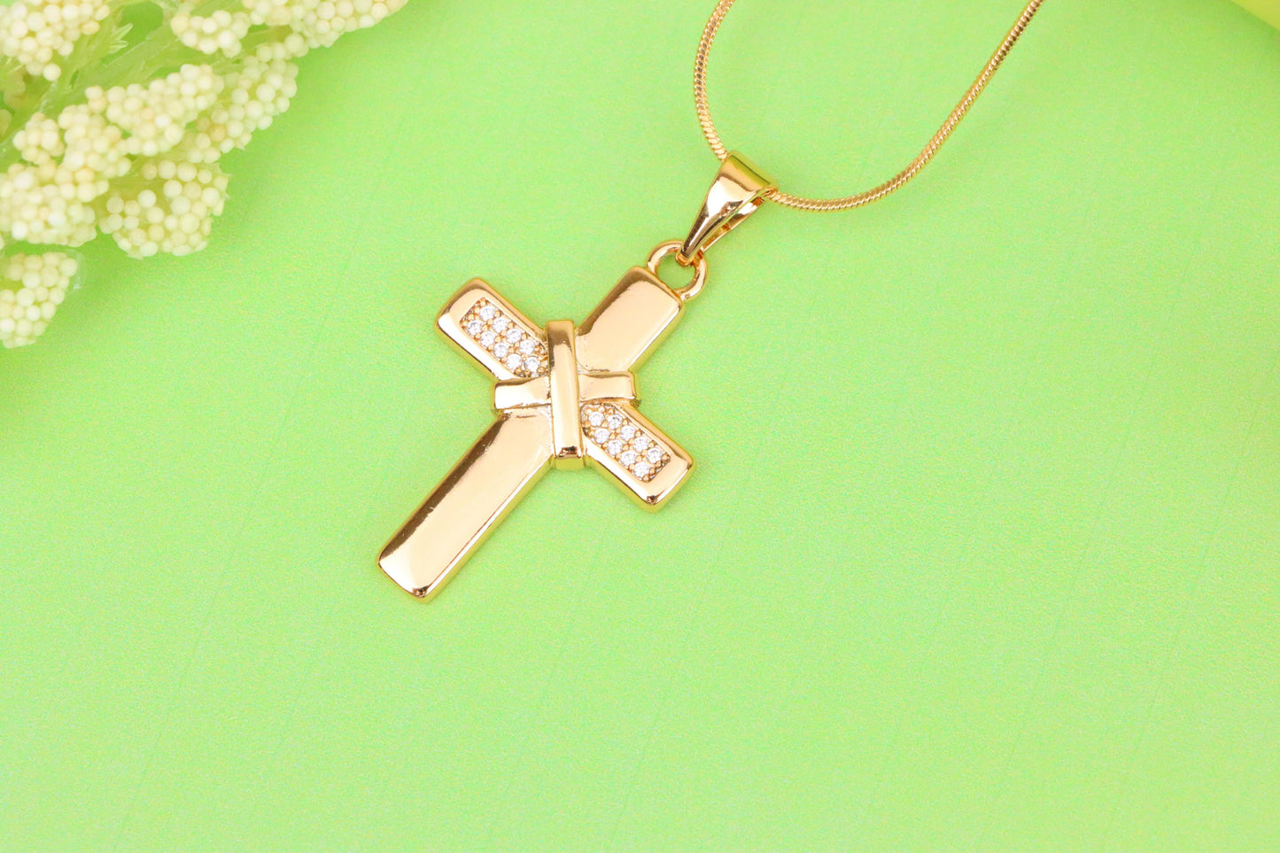 Rose Gold Cross Pendant with Crystal Detail and Polished Finish, XPPT1484 (2138-3)