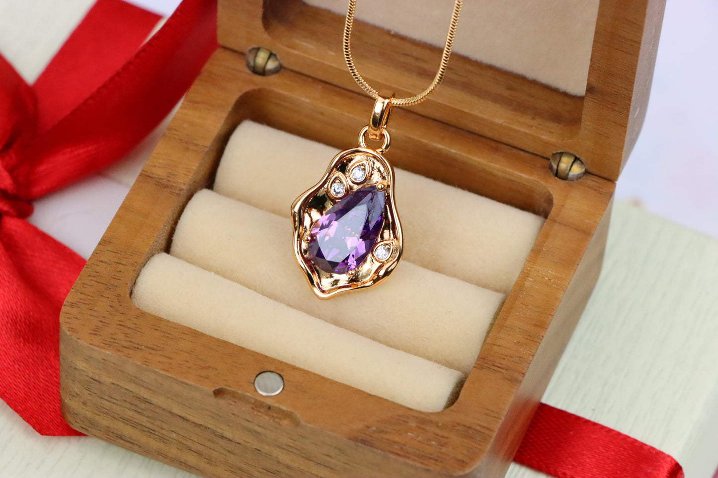 Elegant Purple Teardrop Pendant in Gold Plated Frame, XPPT1734 (2162-9)
