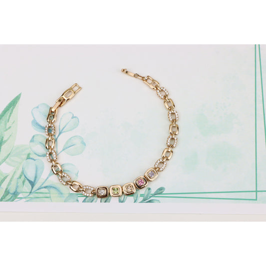 Rose Gold Bracelet with Colorful Stones and Crystal Links, XPBL0791 (2079-10)