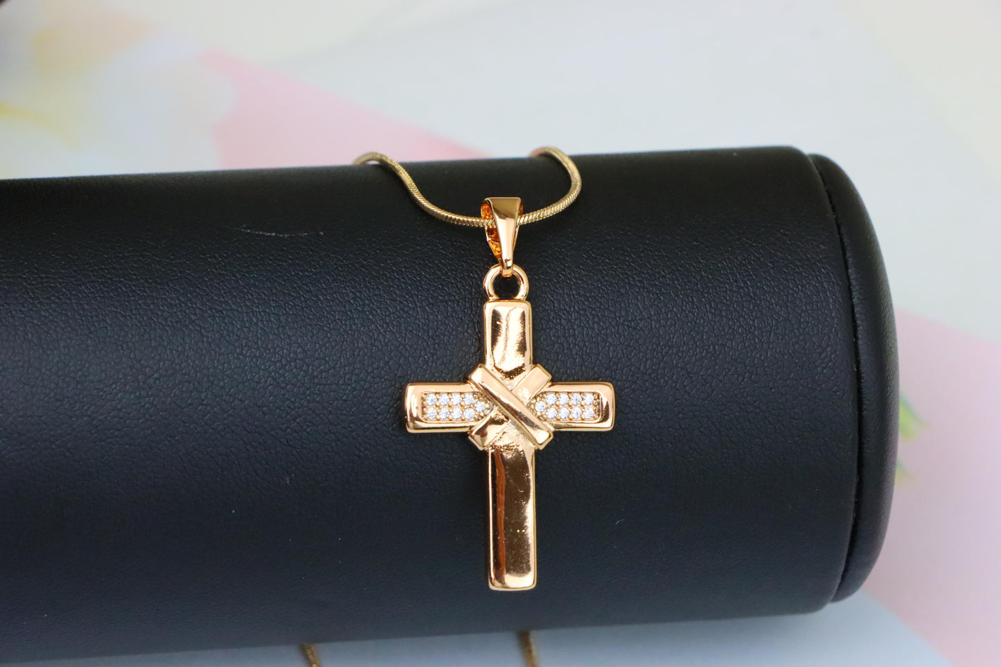 Rose Gold Cross Pendant with Crystal Detail and Polished Finish, XPPT1484 (2138-3)