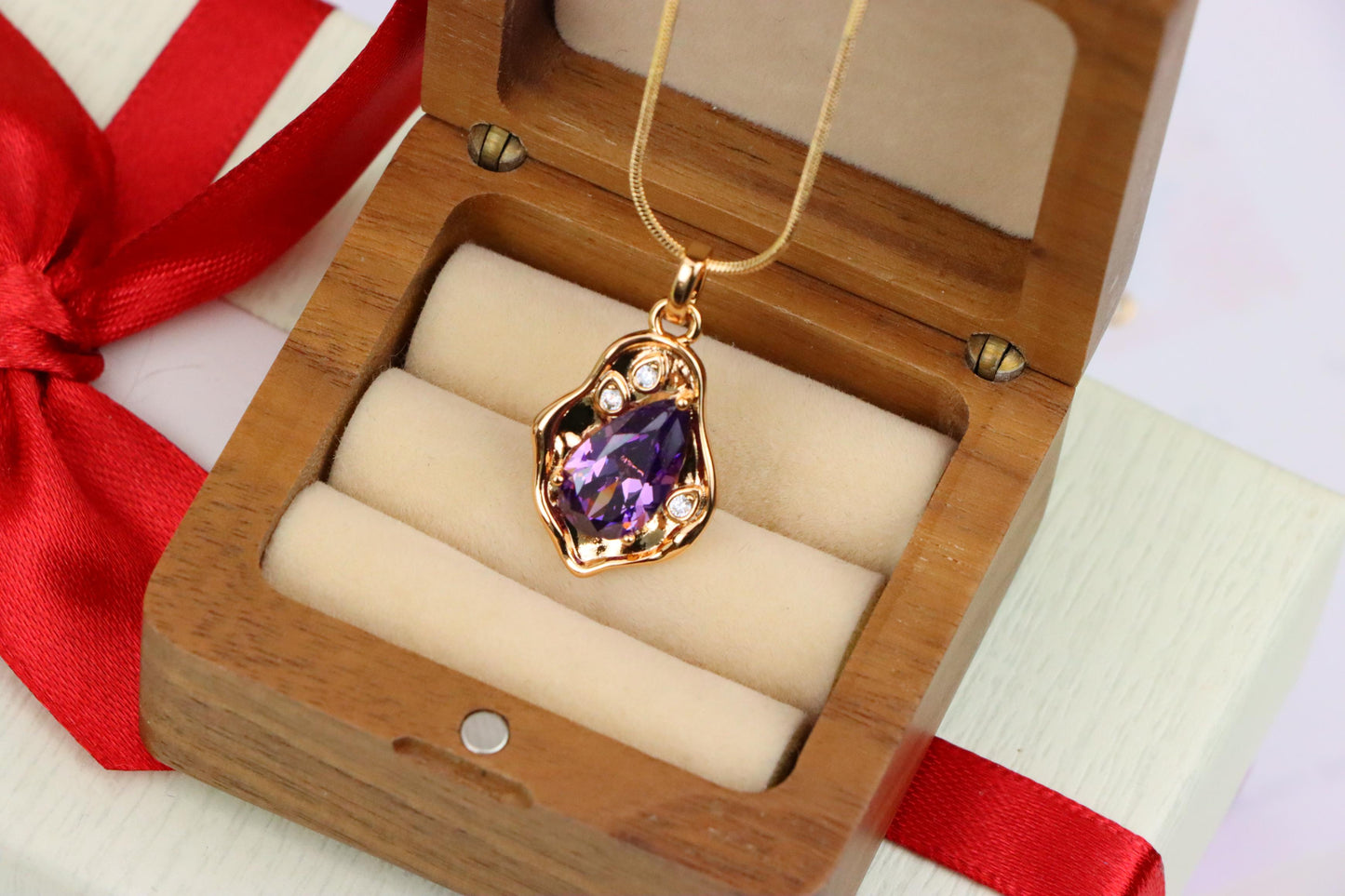 Elegant Purple Teardrop Pendant in Gold Plated Frame, XPPT1734 (2162-9)