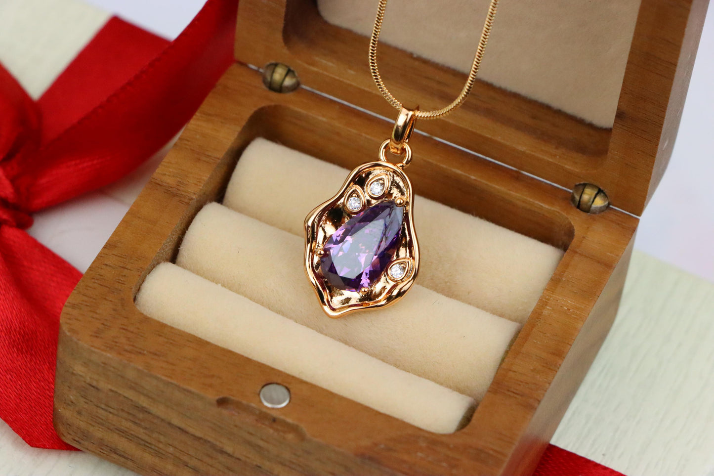 Elegant Purple Teardrop Pendant in Gold Plated Frame, XPPT1734 (2162-9)