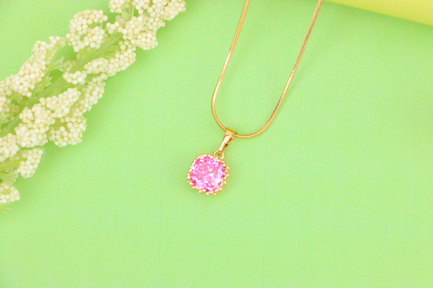 Rose Gold Pendant with Pink Cushion-Cut Stone in Halo Setting, XPPT1485 (2138-4)