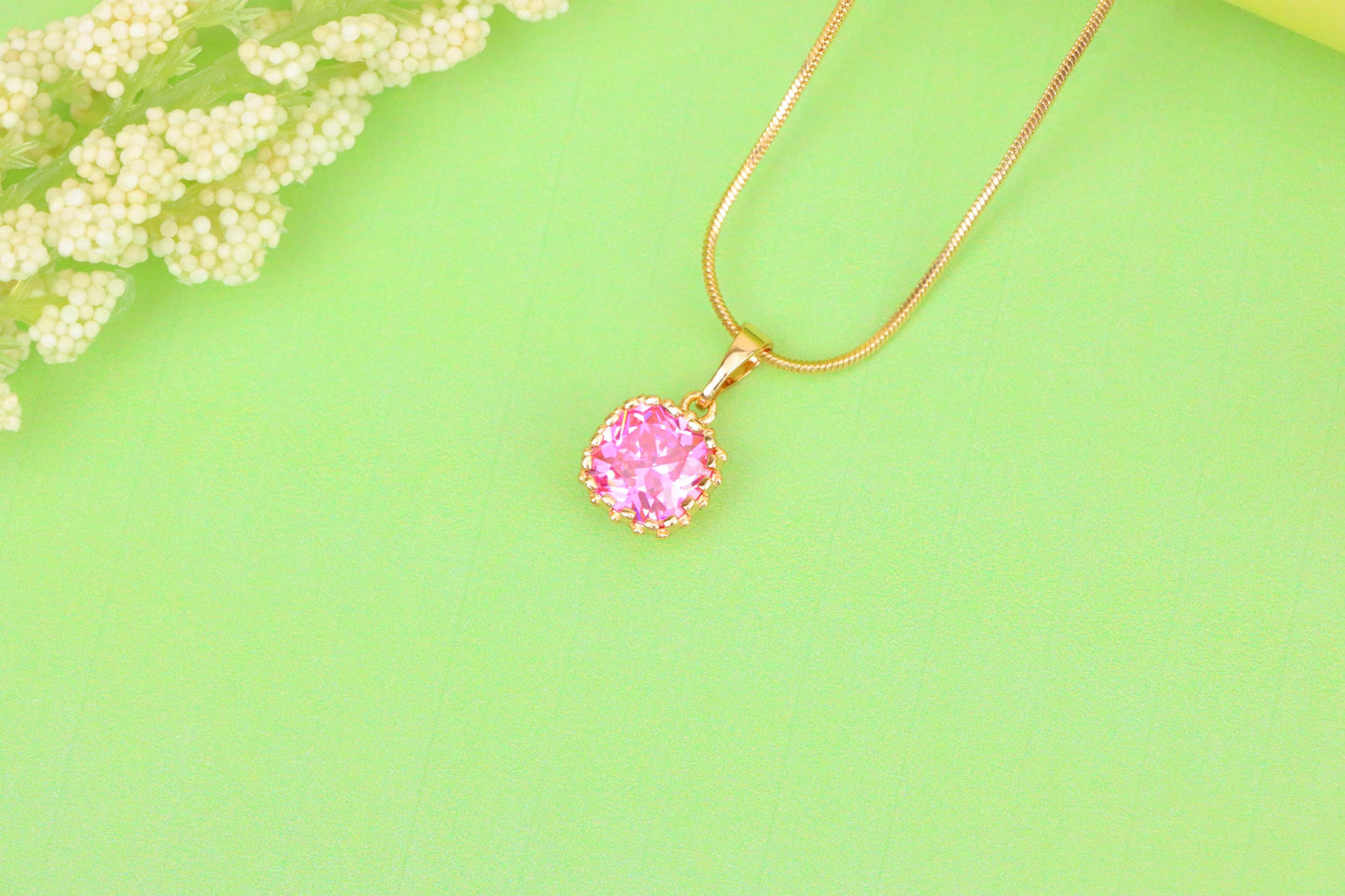 Rose Gold Pendant with Pink Cushion-Cut Stone in Halo Setting, XPPT1485 (2138-4)