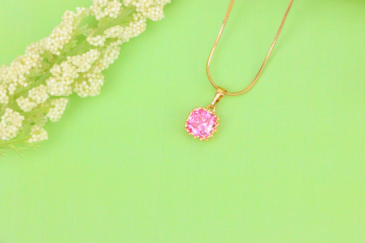 Rose Gold Pendant with Pink Cushion-Cut Stone in Halo Setting, XPPT1485 (2138-4)
