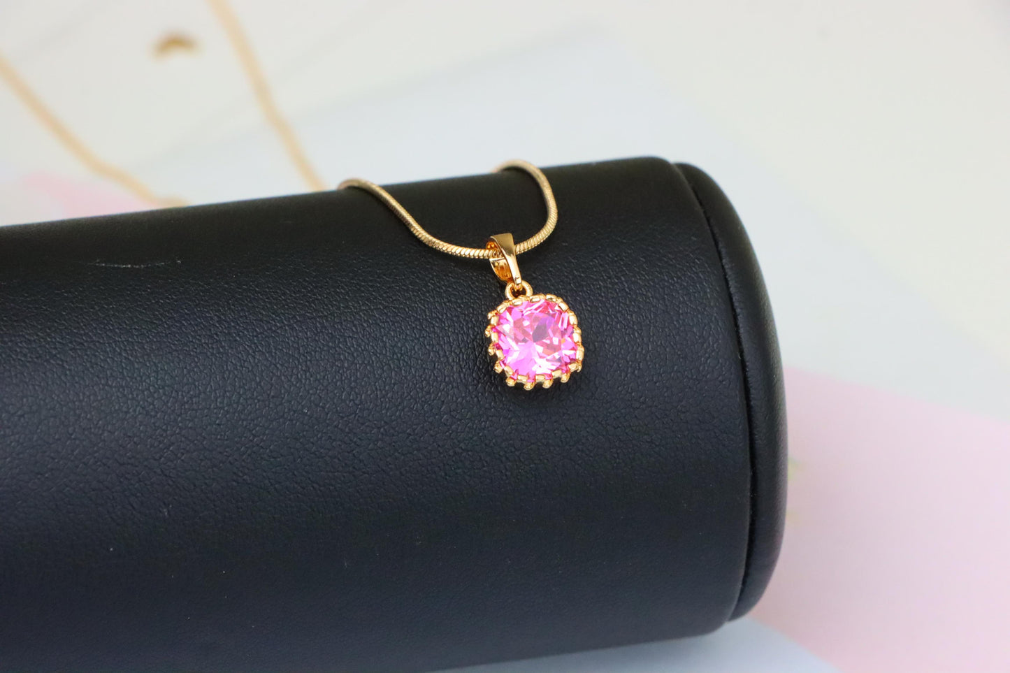 Rose Gold Pendant with Pink Cushion-Cut Stone in Halo Setting, XPPT1485 (2138-4)