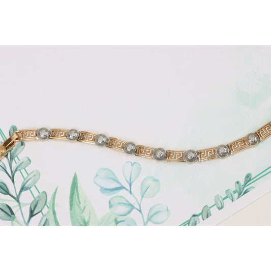 Greek Key Rose Gold Bracelet with Silver Disc Accents, XPBL0792 (2080-1)