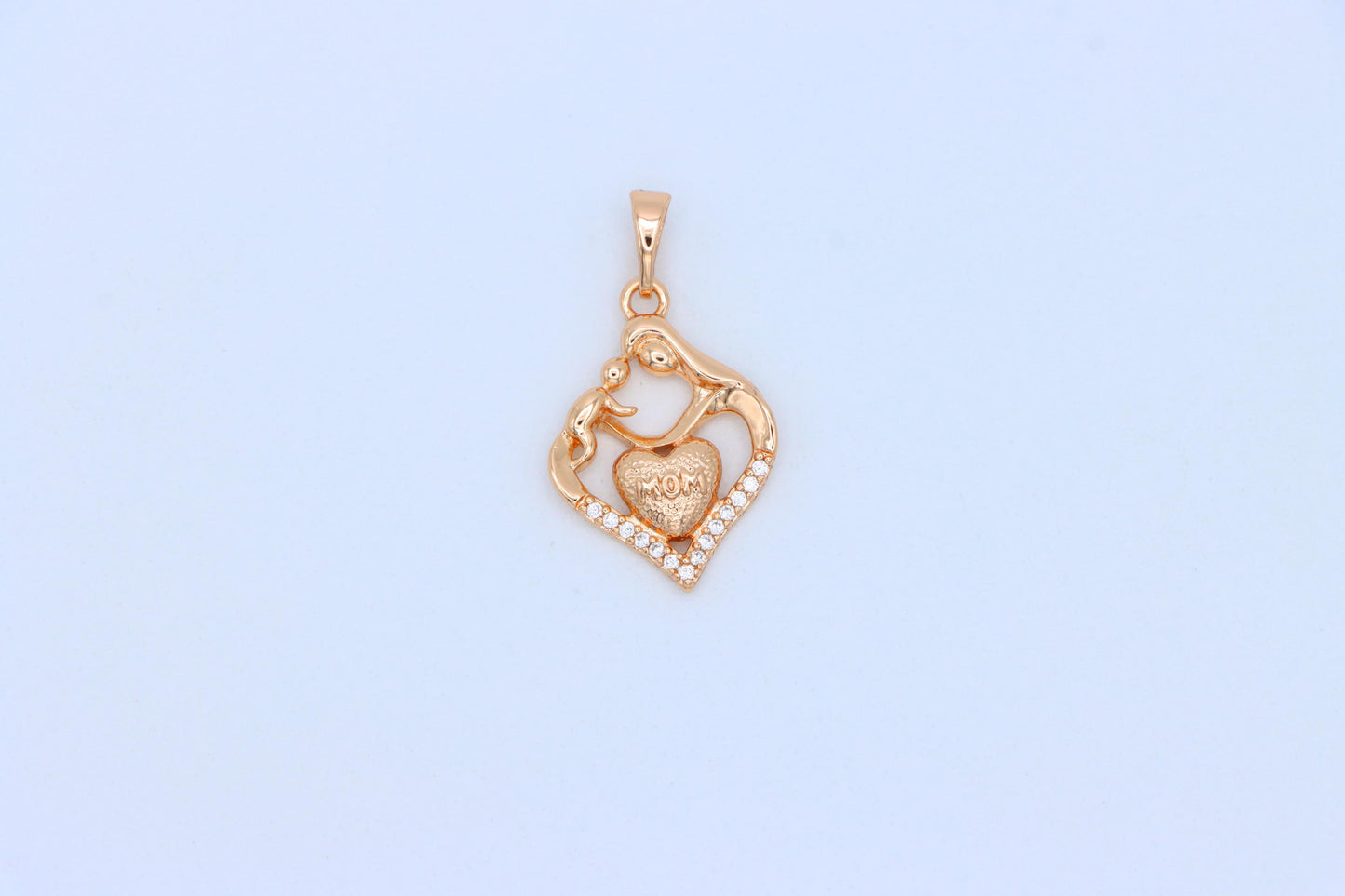 Rose Gold Mom and Child Heart Pendant with Crystals Gift for Mom, XPPT1486 (2138-5)