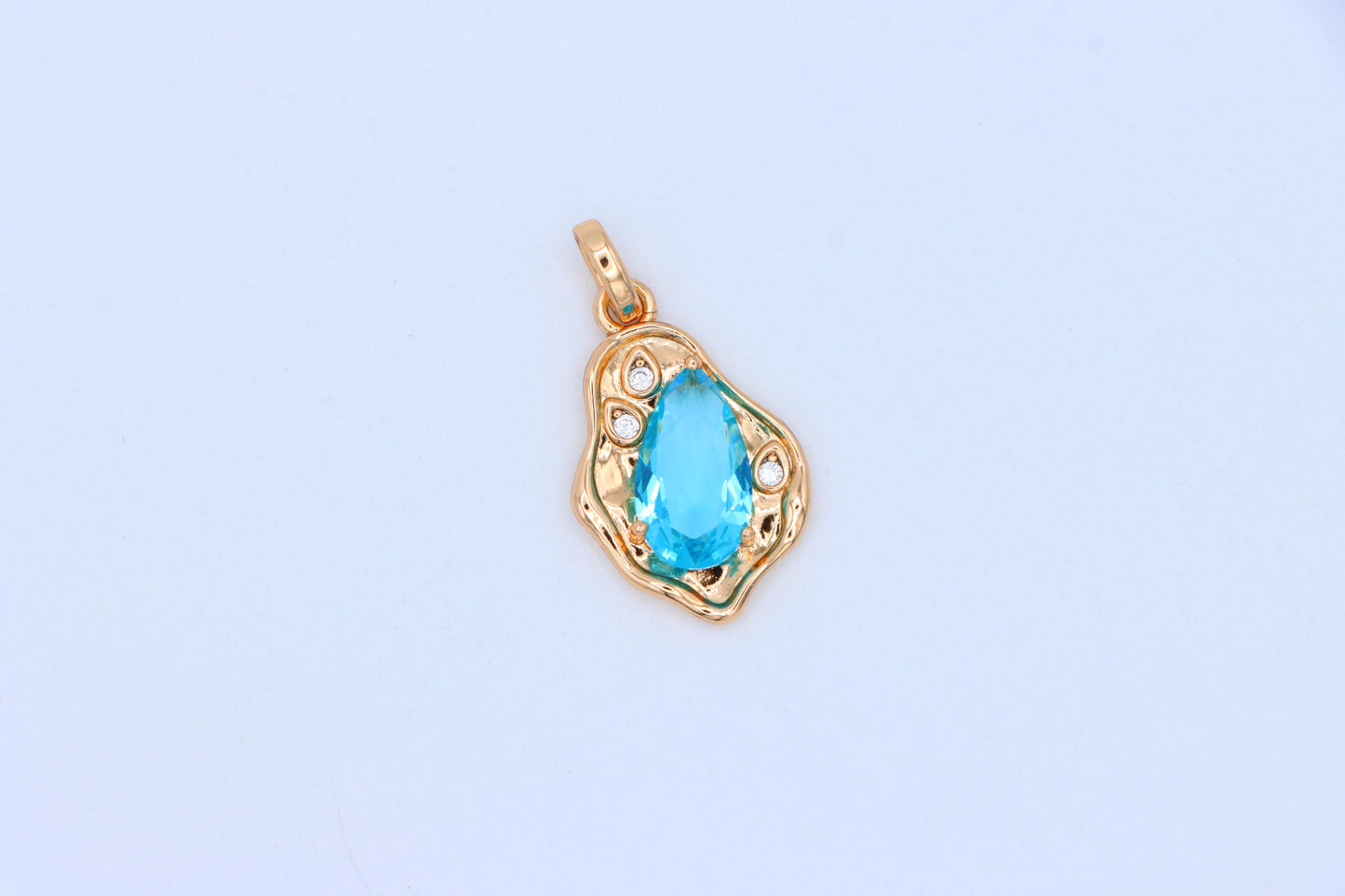 Elegant Sky Blue Teardrop Pendant in Gold Frame, XPPT1736 (2162-9)
