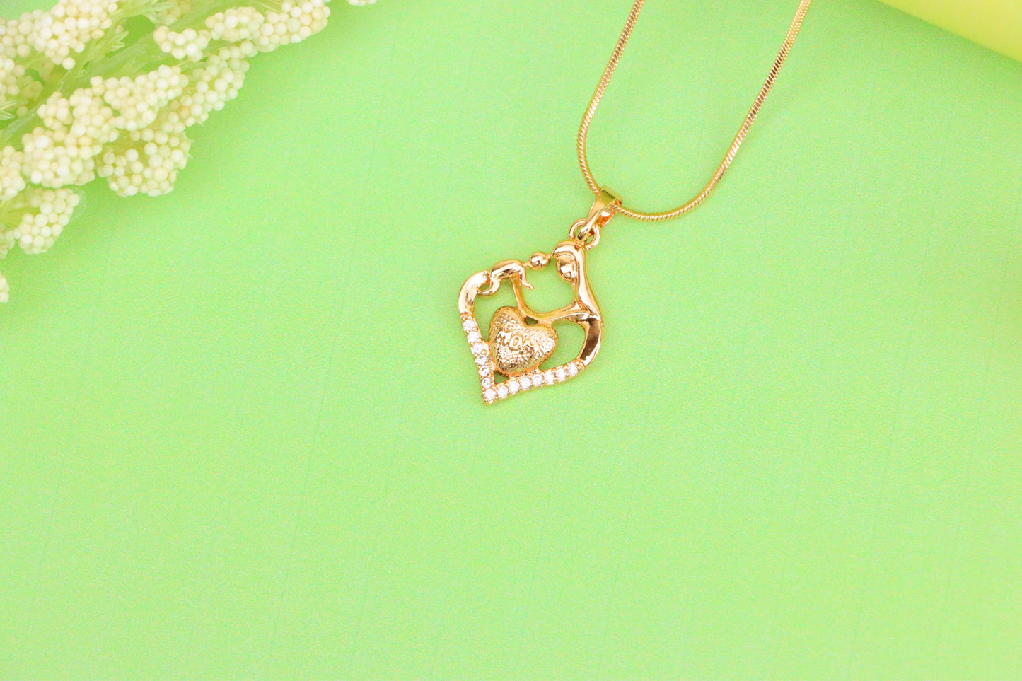 Rose Gold Mom and Child Heart Pendant with Crystals Gift for Mom, XPPT1486 (2138-5)