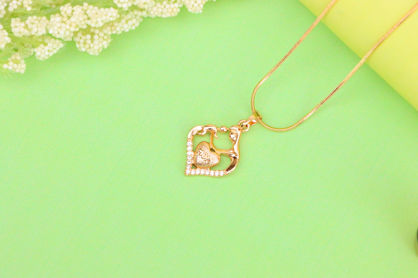 Rose Gold Mom and Child Heart Pendant with Crystals Gift for Mom, XPPT1486 (2138-5)