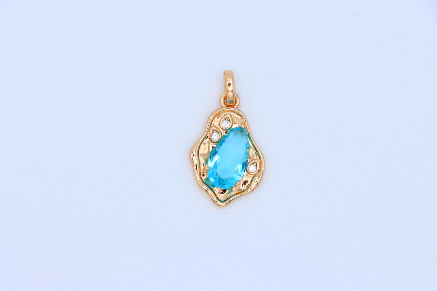Elegant Sky Blue Teardrop Pendant in Gold Frame, XPPT1736 (2162-9)