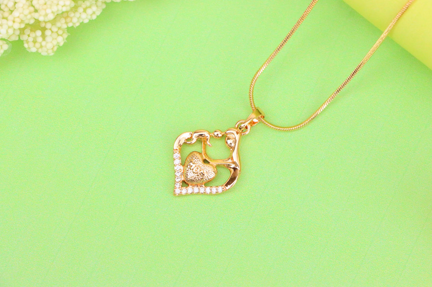 Rose Gold Mom and Child Heart Pendant with Crystals Gift for Mom, XPPT1486 (2138-5)