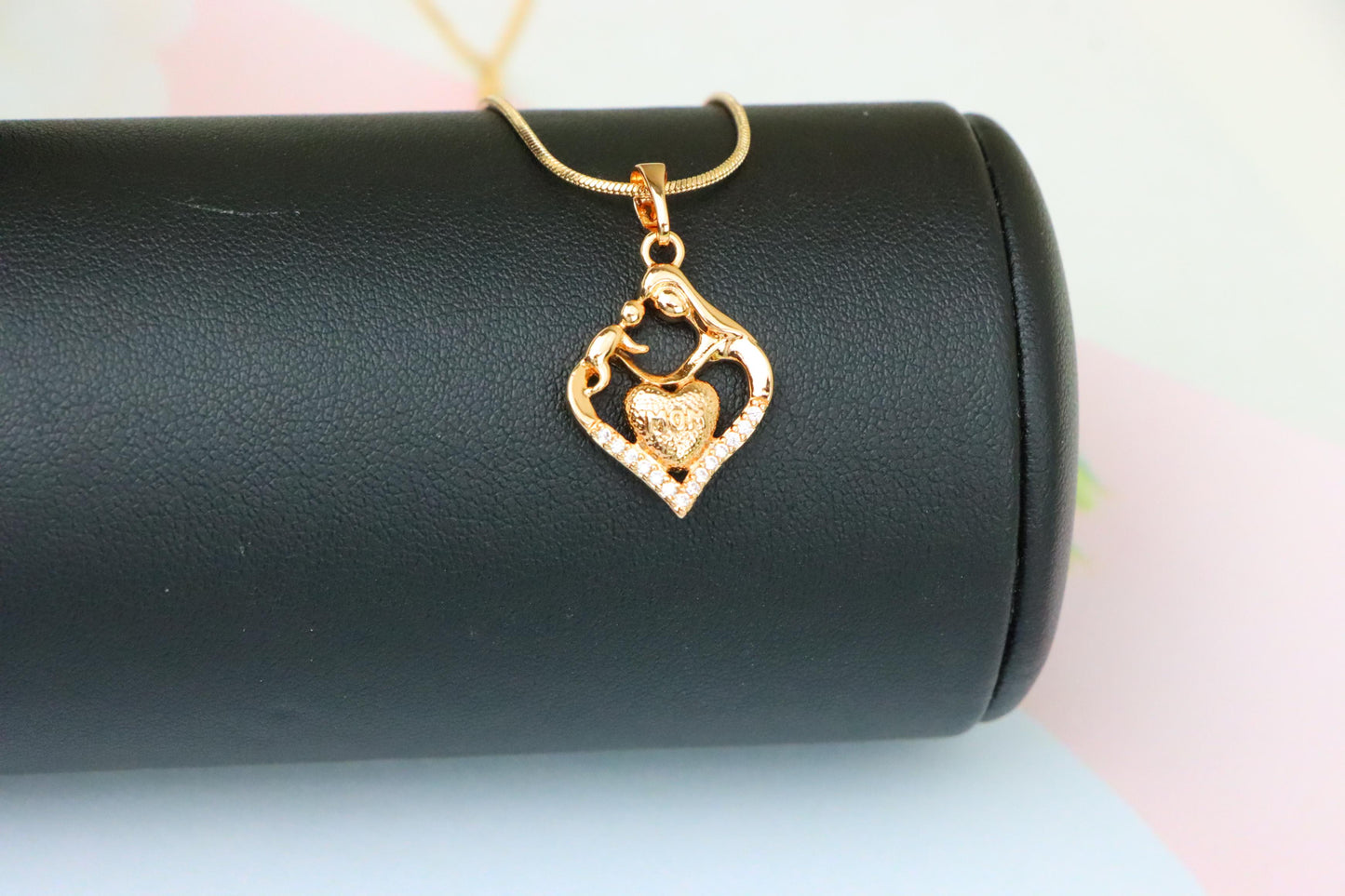 Rose Gold Mom and Child Heart Pendant with Crystals Gift for Mom, XPPT1486 (2138-5)