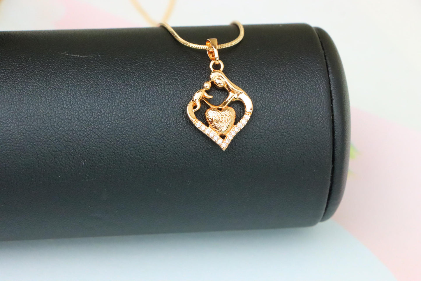 Rose Gold Mom and Child Heart Pendant with Crystals Gift for Mom, XPPT1486 (2138-5)