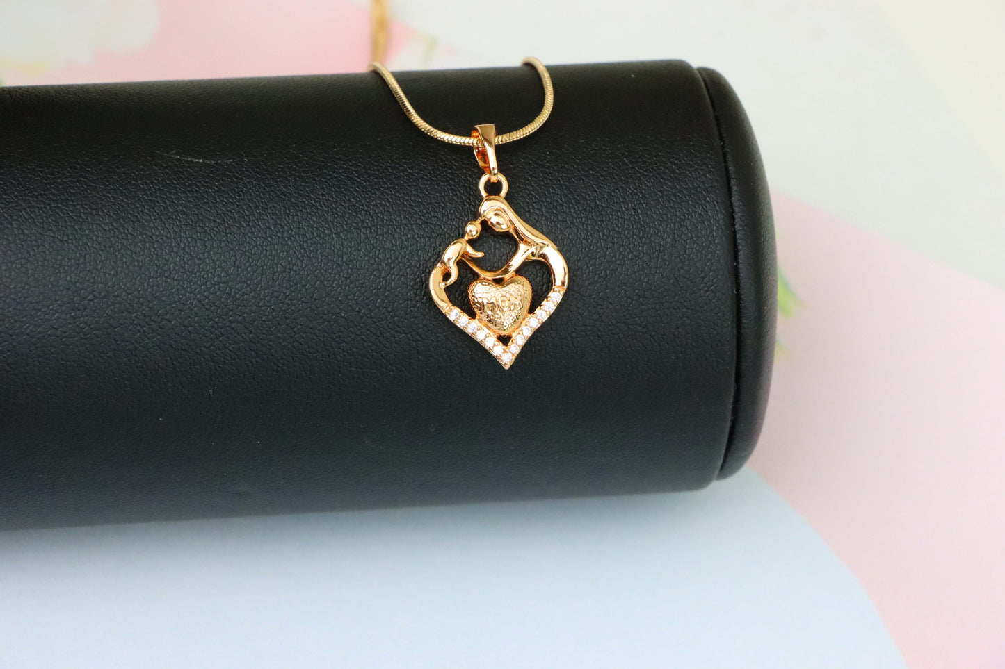 Rose Gold Mom and Child Heart Pendant with Crystals Gift for Mom, XPPT1486 (2138-5)