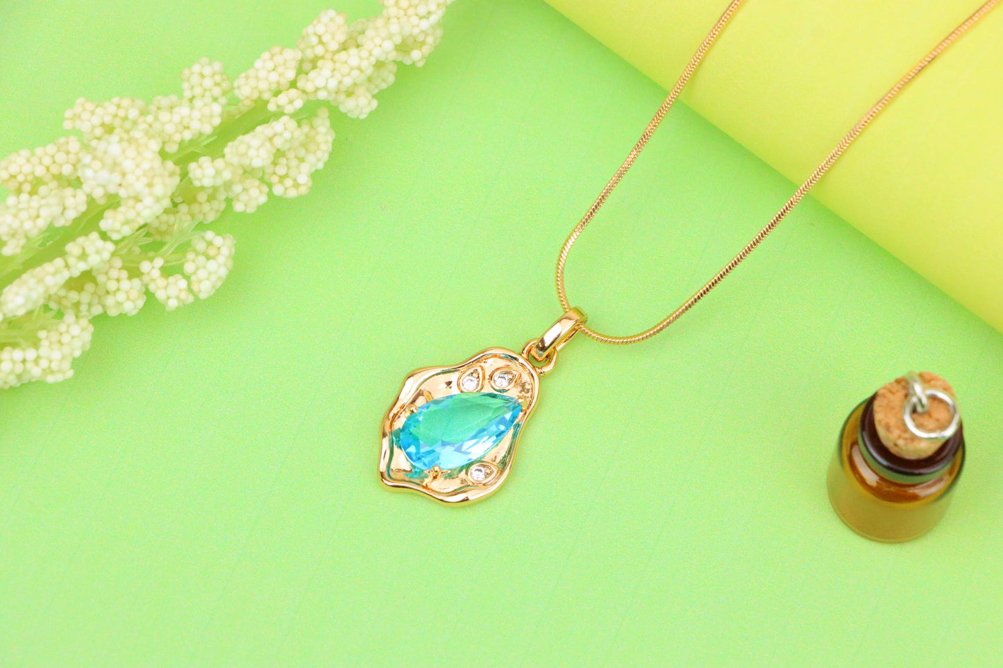 Elegant Sky Blue Teardrop Pendant in Gold Frame, XPPT1736 (2162-9)