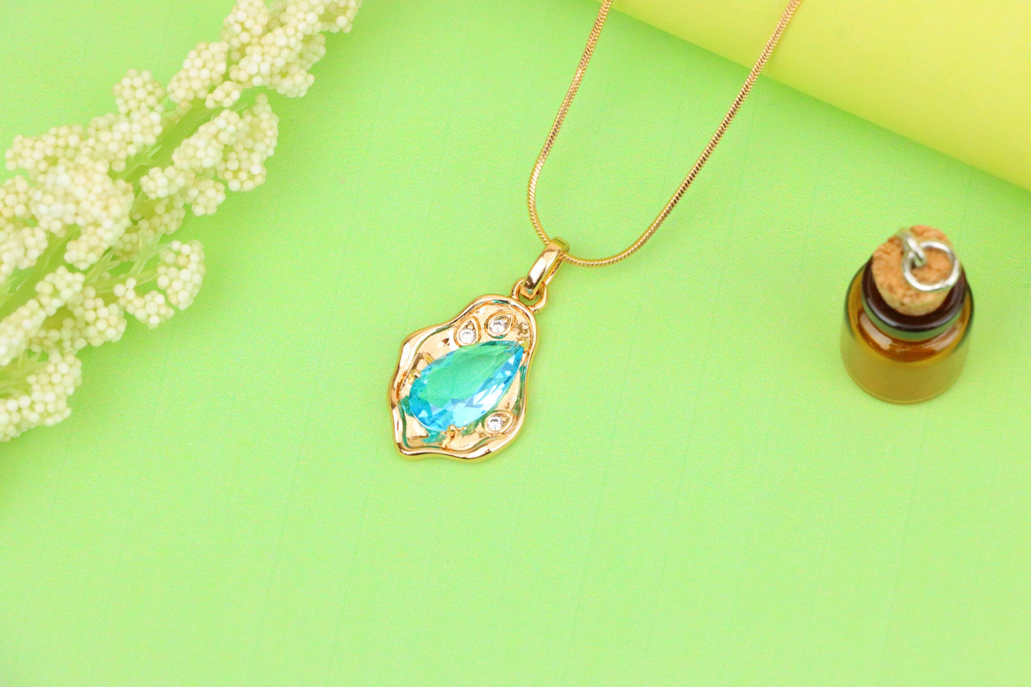 Elegant Sky Blue Teardrop Pendant in Gold Frame, XPPT1736 (2162-9)