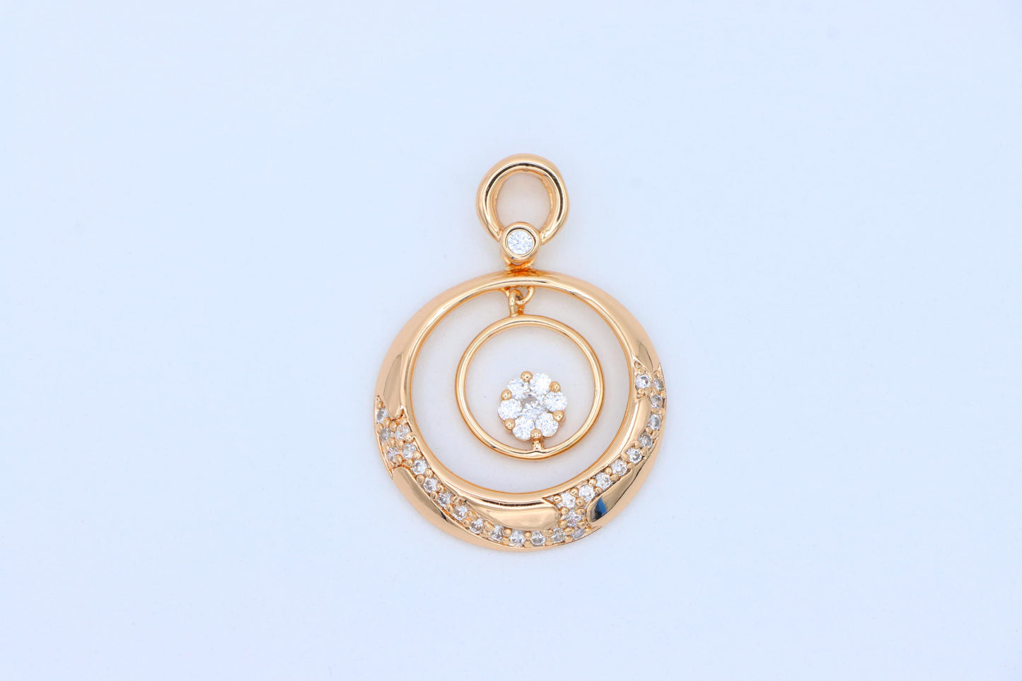 Rose Gold Circular Pendant with Floating Crystal Flower Design, XPPT1487 (2138-6)