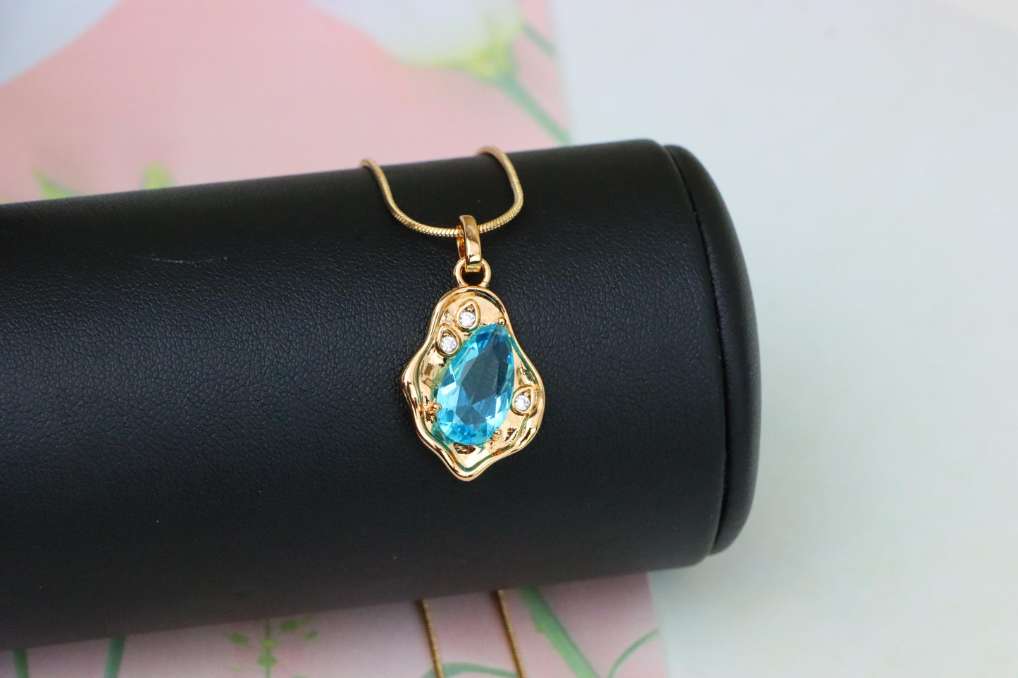 Elegant Sky Blue Teardrop Pendant in Gold Frame, XPPT1736 (2162-9)