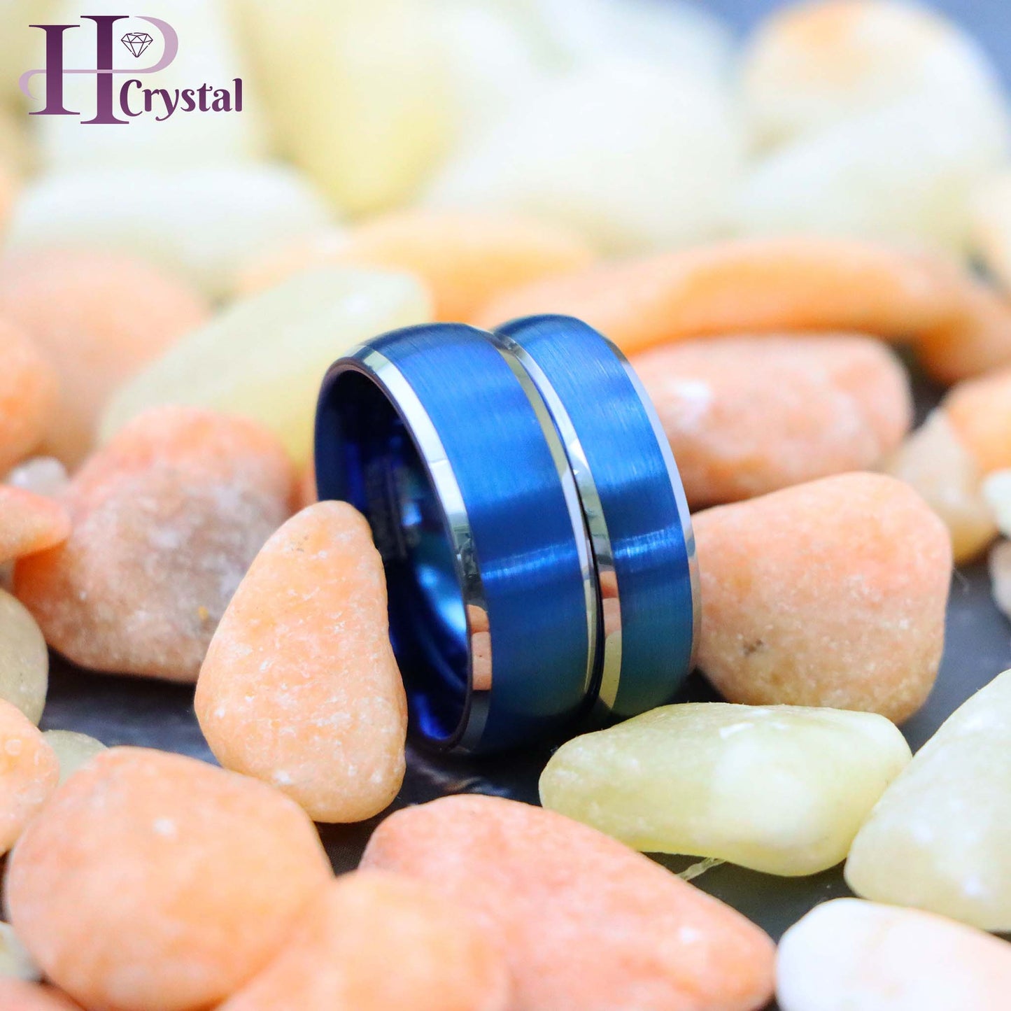 Blue IP Plated Domed Brushed Center High Polished Beveled Edge Tungsten Ring