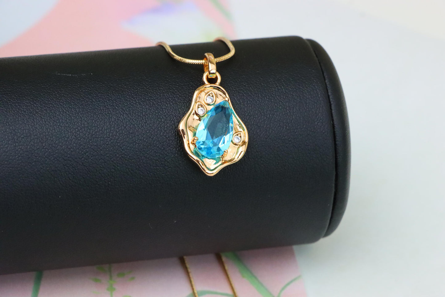 Elegant Sky Blue Teardrop Pendant in Gold Frame, XPPT1736 (2162-9)