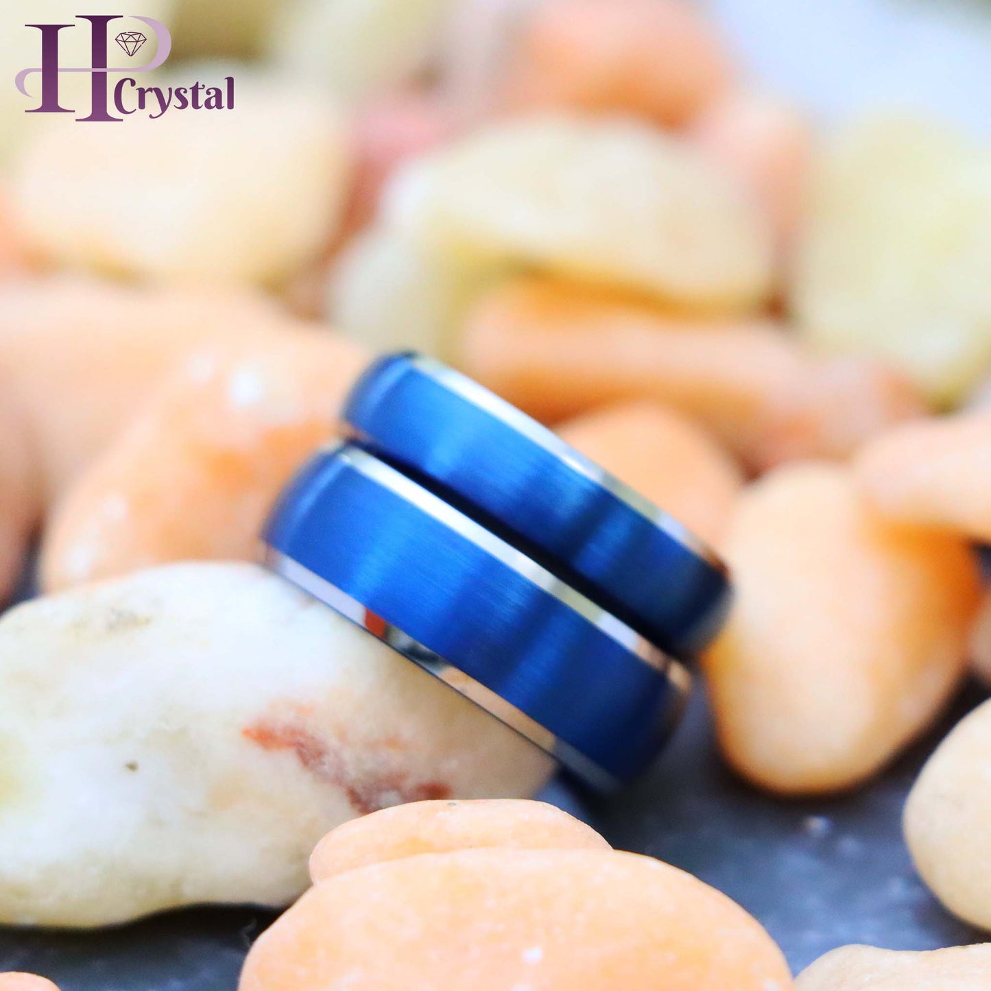 Blue IP Plated Domed Brushed Center High Polished Beveled Edge Tungsten Ring