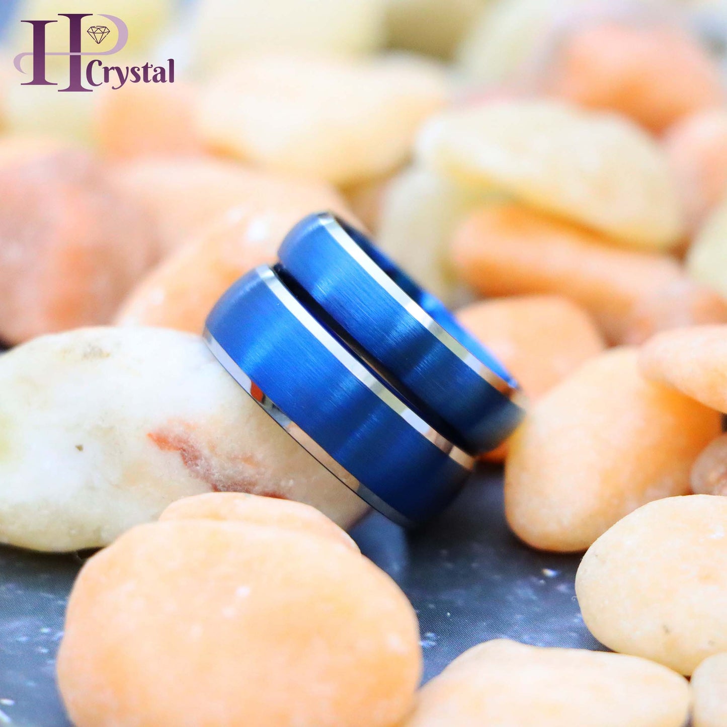 Blue IP Plated Domed Brushed Center High Polished Beveled Edge Tungsten Ring