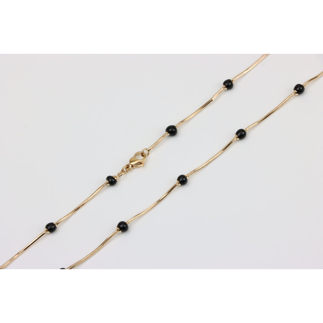 Elegant Rose Gold Necklace with Black Beads, XPNL0343 (2035-3)