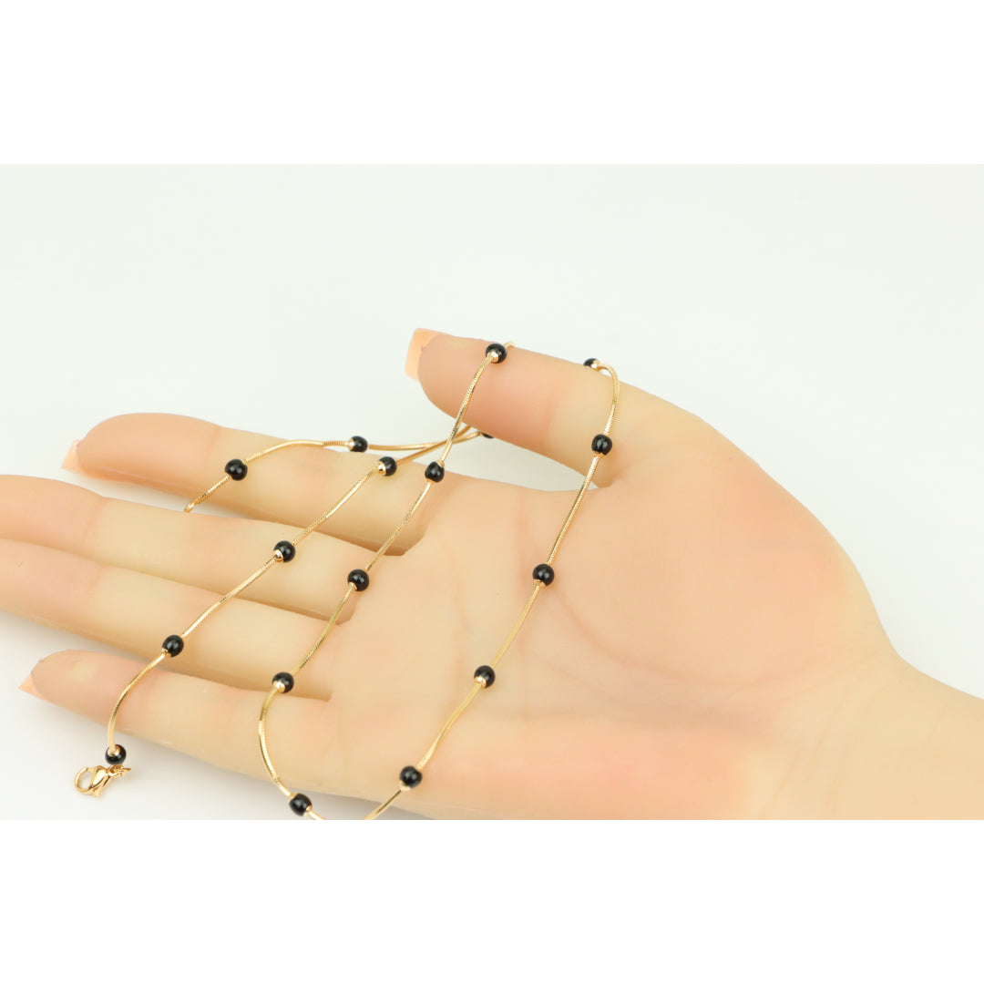 Elegant Rose Gold Necklace with Black Beads, XPNL0343 (2035-3)