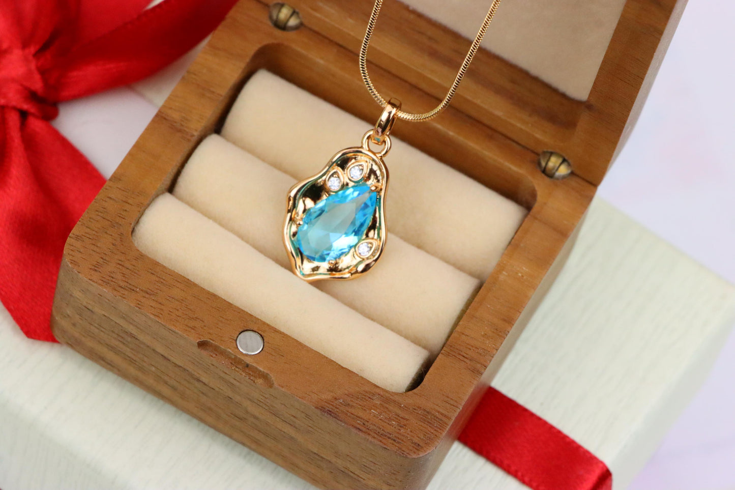 Elegant Sky Blue Teardrop Pendant in Gold Frame, XPPT1736 (2162-9)
