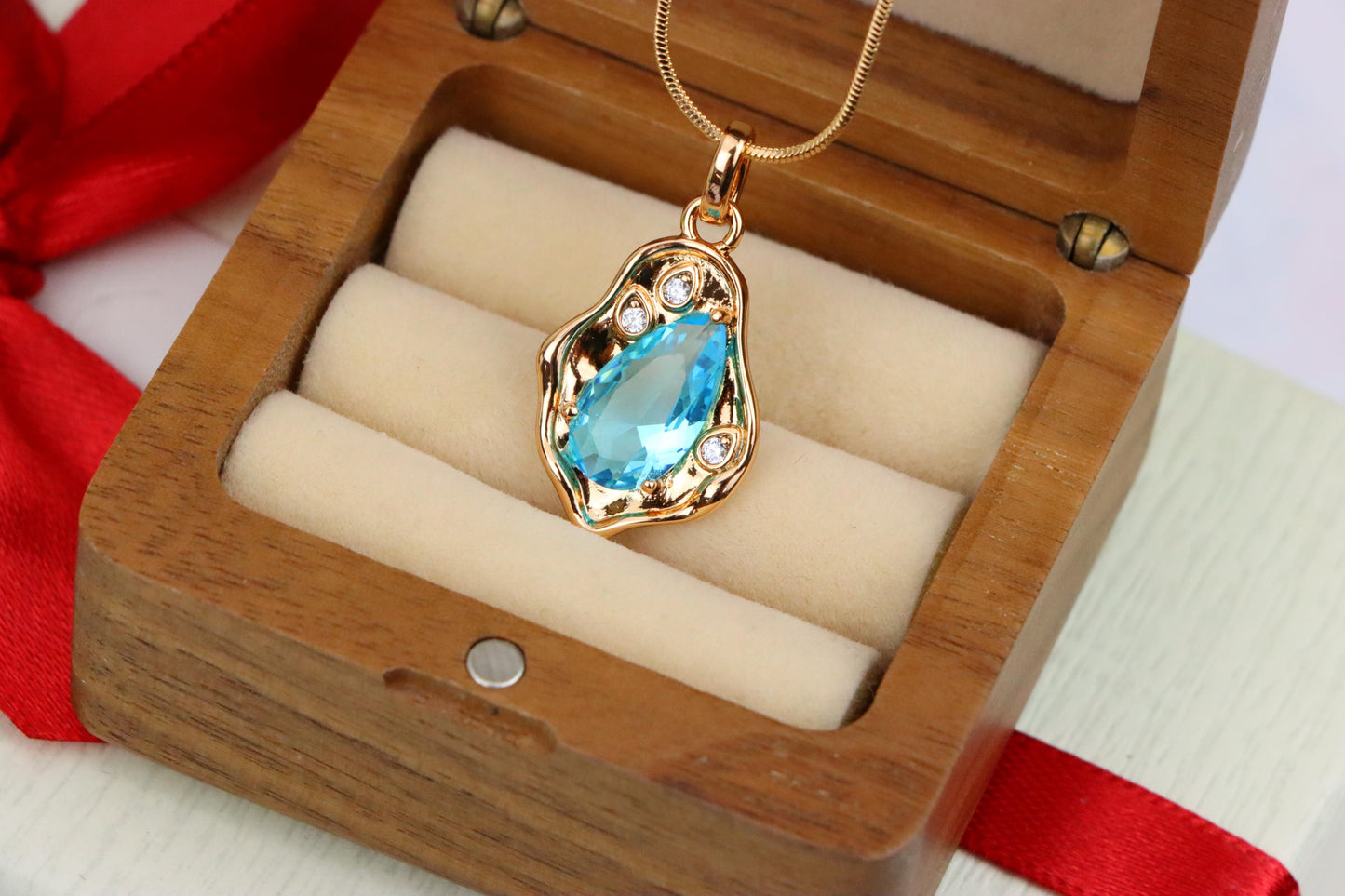 Elegant Sky Blue Teardrop Pendant in Gold Frame, XPPT1736 (2162-9)