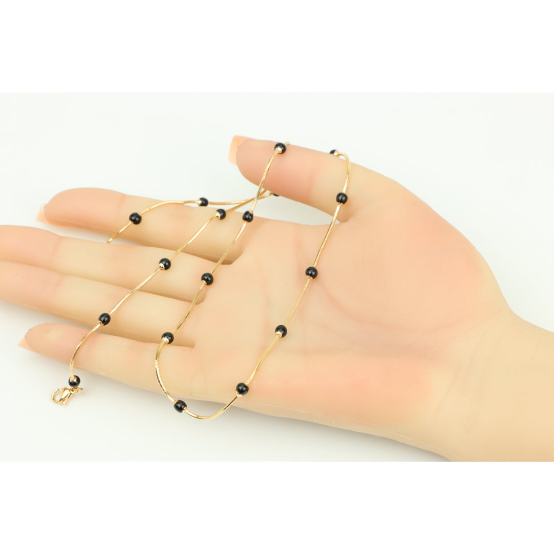 Elegant Rose Gold Necklace with Black Beads, XPNL0343 (2035-3)