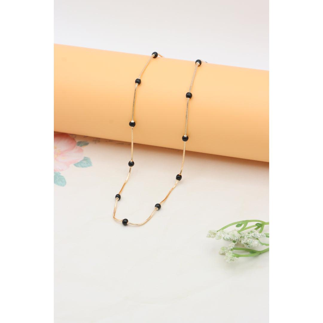 Elegant Rose Gold Necklace with Black Beads, XPNL0343 (2035-3)