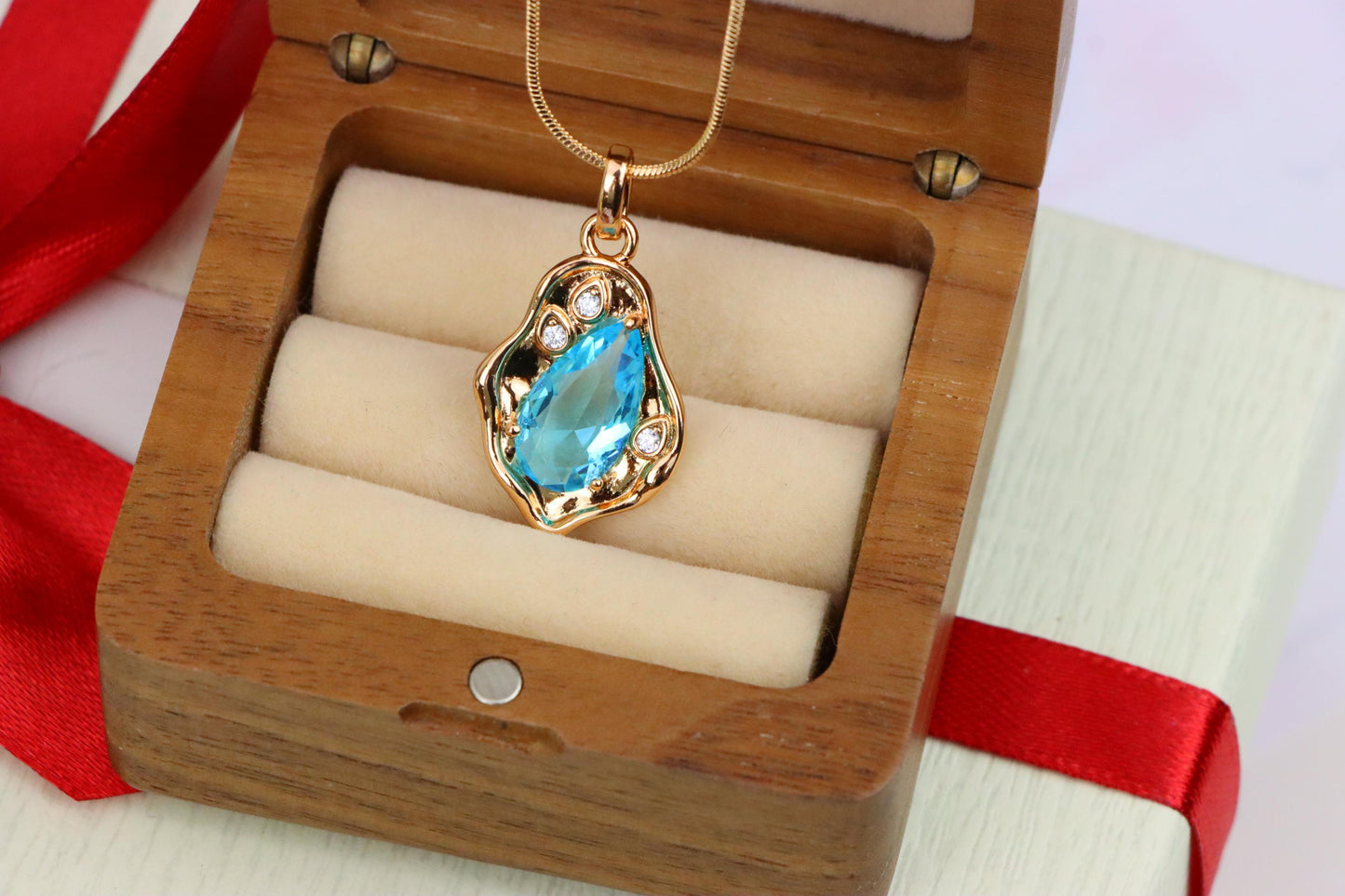 Elegant Sky Blue Teardrop Pendant in Gold Frame, XPPT1736 (2162-9)