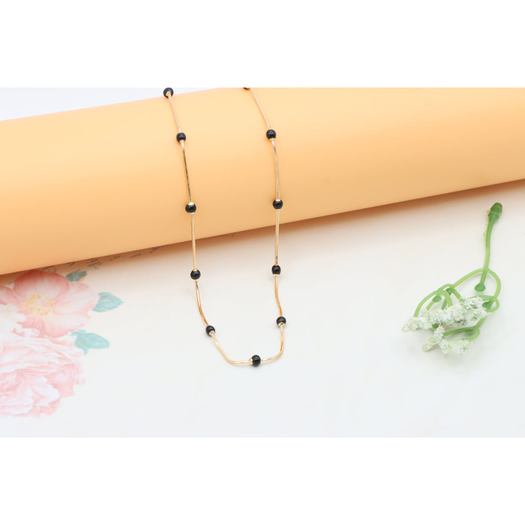 Elegant Rose Gold Necklace with Black Beads, XPNL0343 (2035-3)
