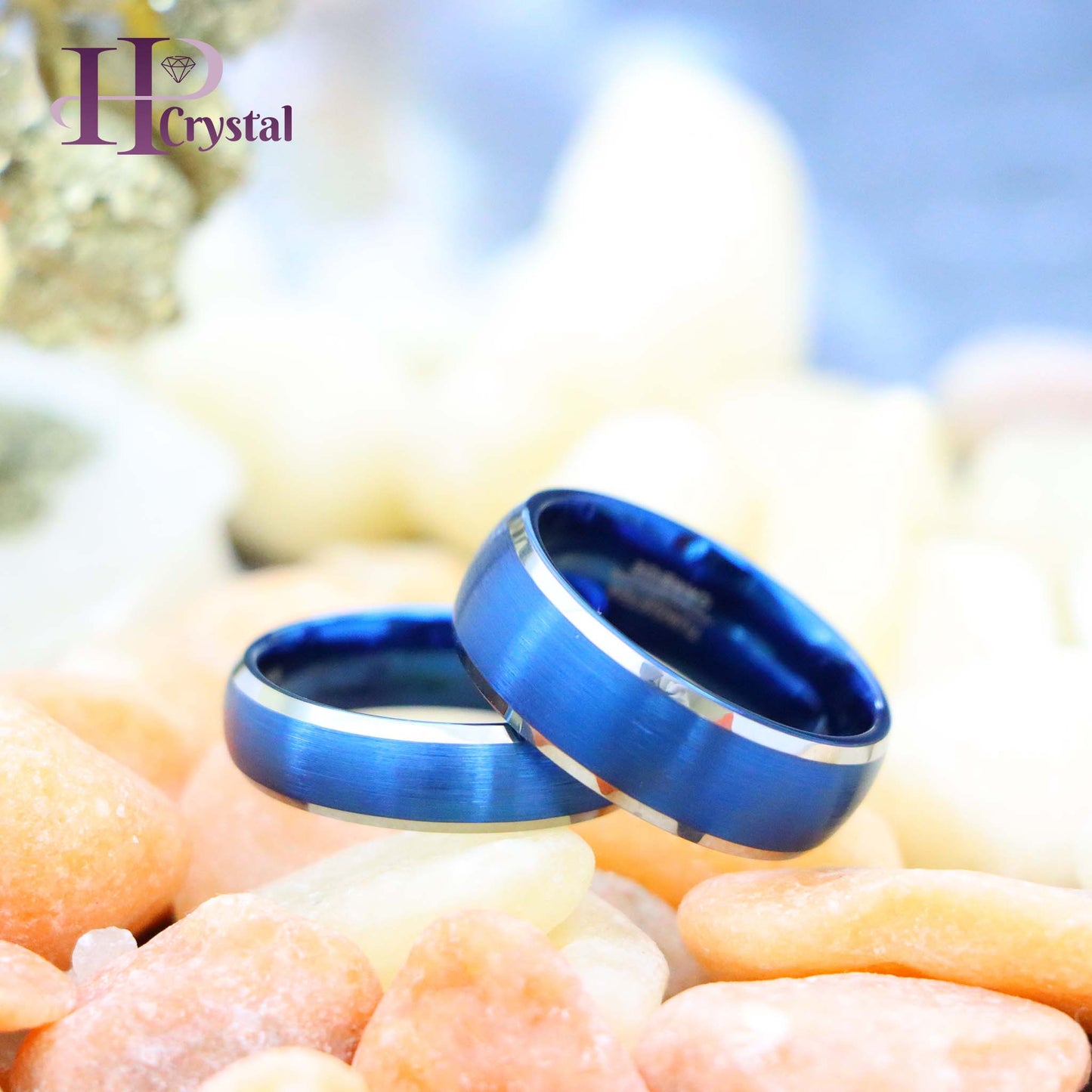 Blue IP Plated Domed Brushed Center High Polished Beveled Edge Tungsten Ring