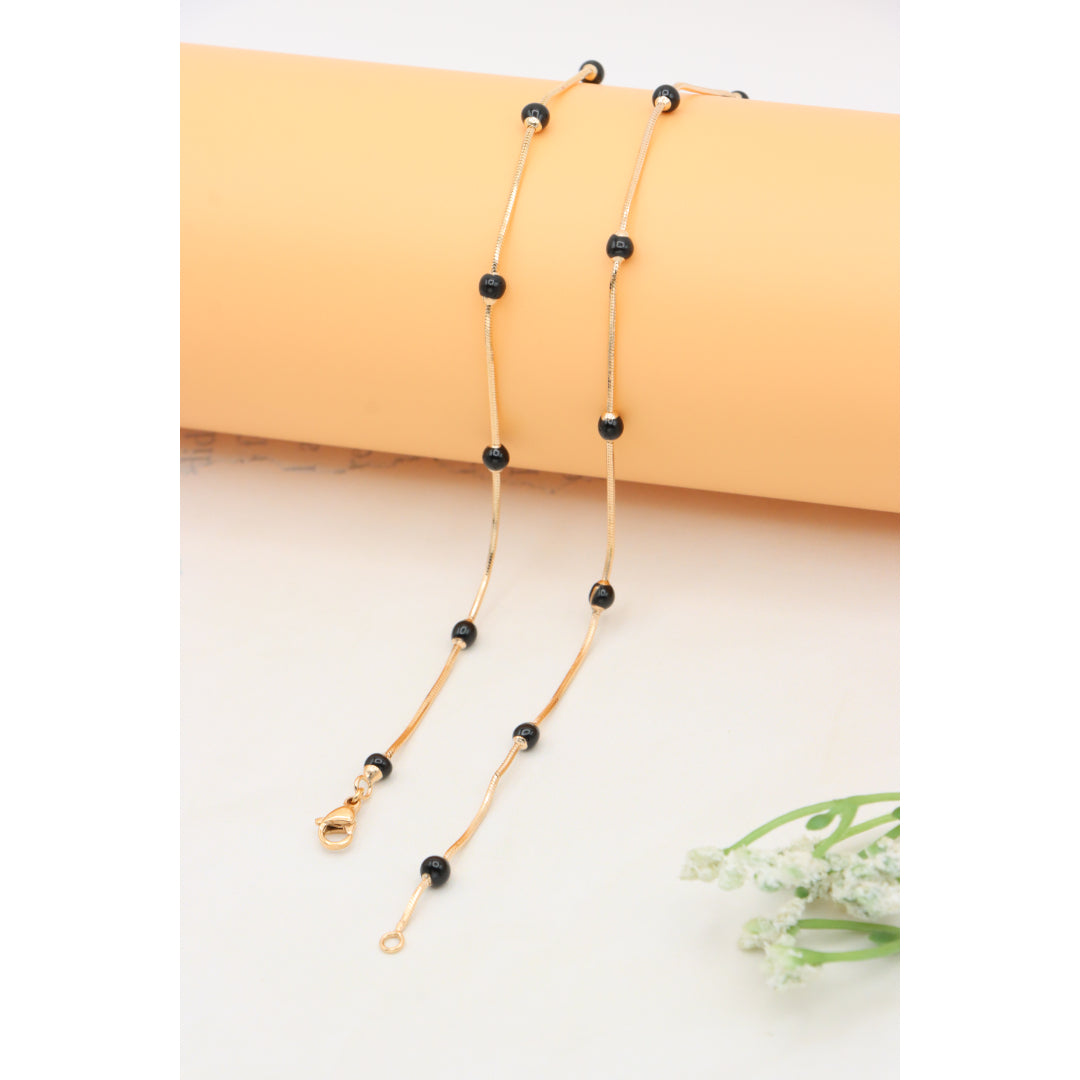 Elegant Rose Gold Necklace with Black Beads, XPNL0343 (2035-3)