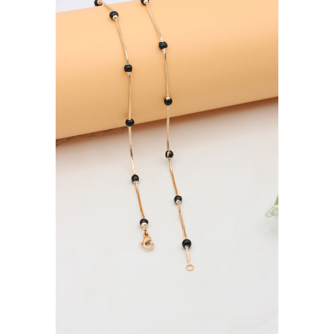 Elegant Rose Gold Necklace with Black Beads, XPNL0343 (2035-3)
