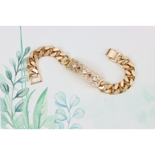 Rose Gold Cuban Link Bracelet with Geometric and Stone Detailing, XPBL0794 (2080-3)