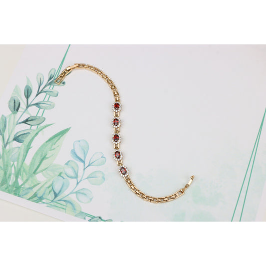 Rose Gold Oval Red Stone Bracelet with Crystal Halo, XPBL0795 (2080-4)