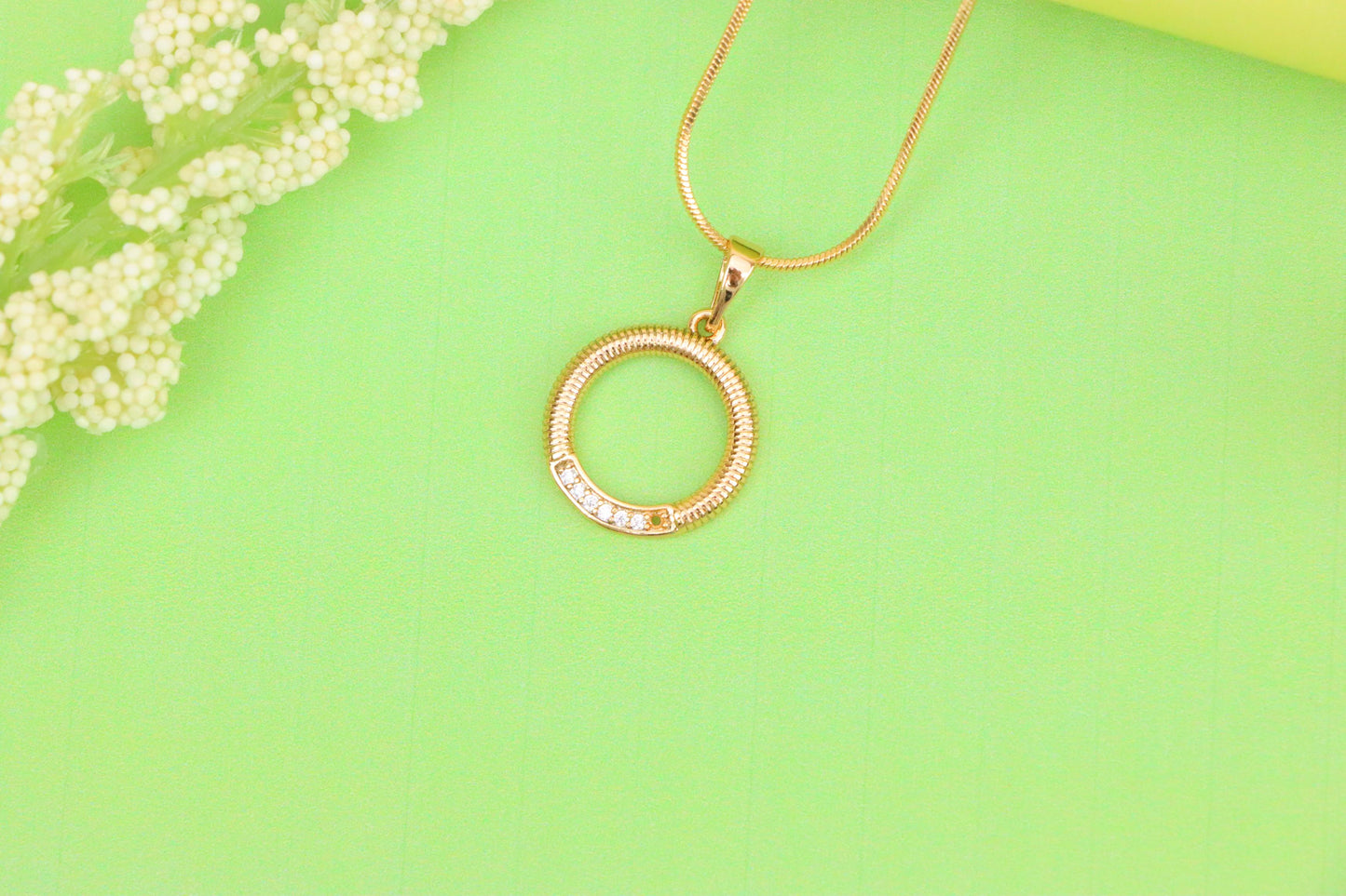 Rose Gold Textured Circle Pendant with Crystal Accent Detail, XPPT1489 (2138-8)