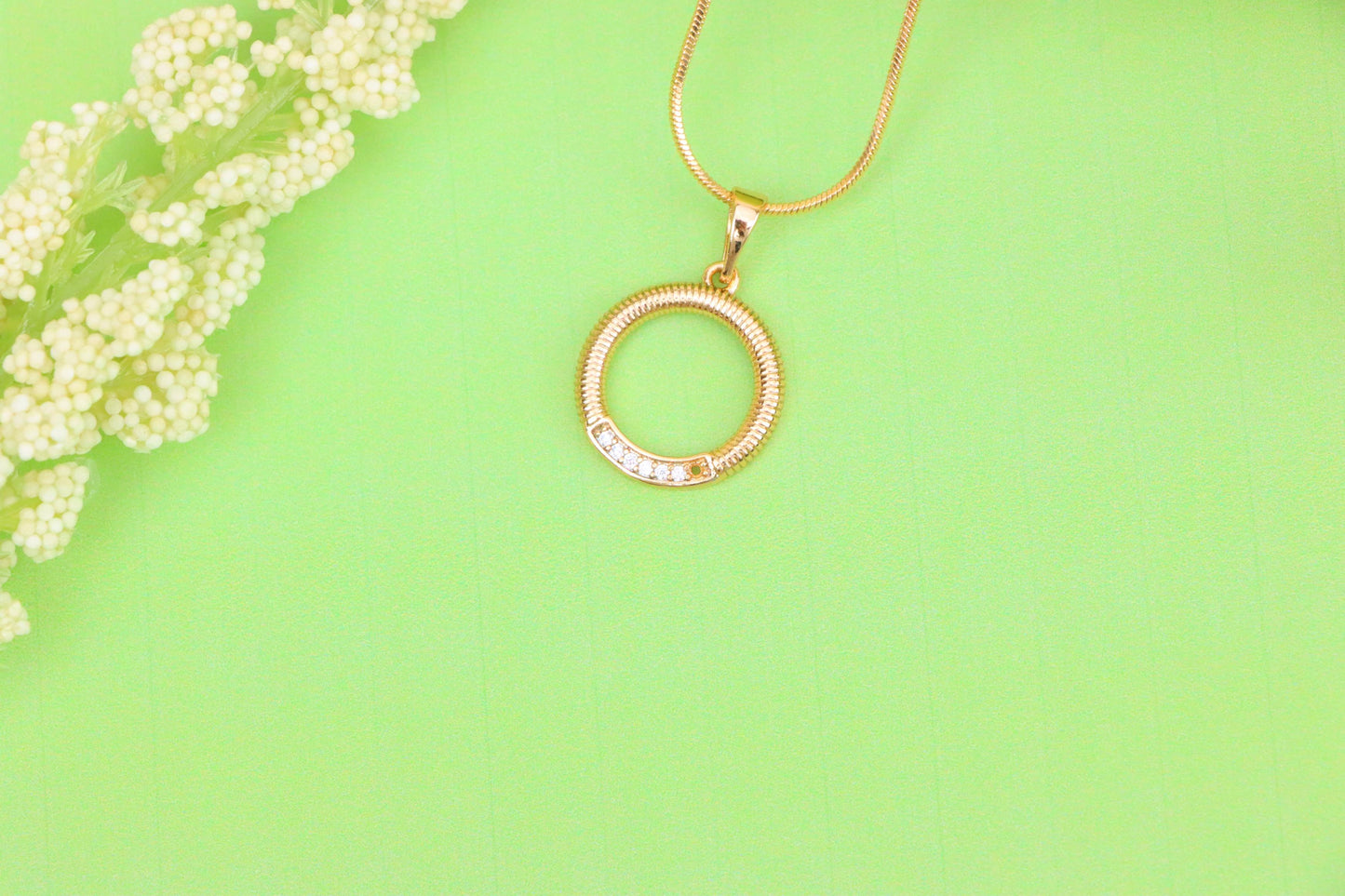 Rose Gold Textured Circle Pendant with Crystal Accent Detail, XPPT1489 (2138-8)