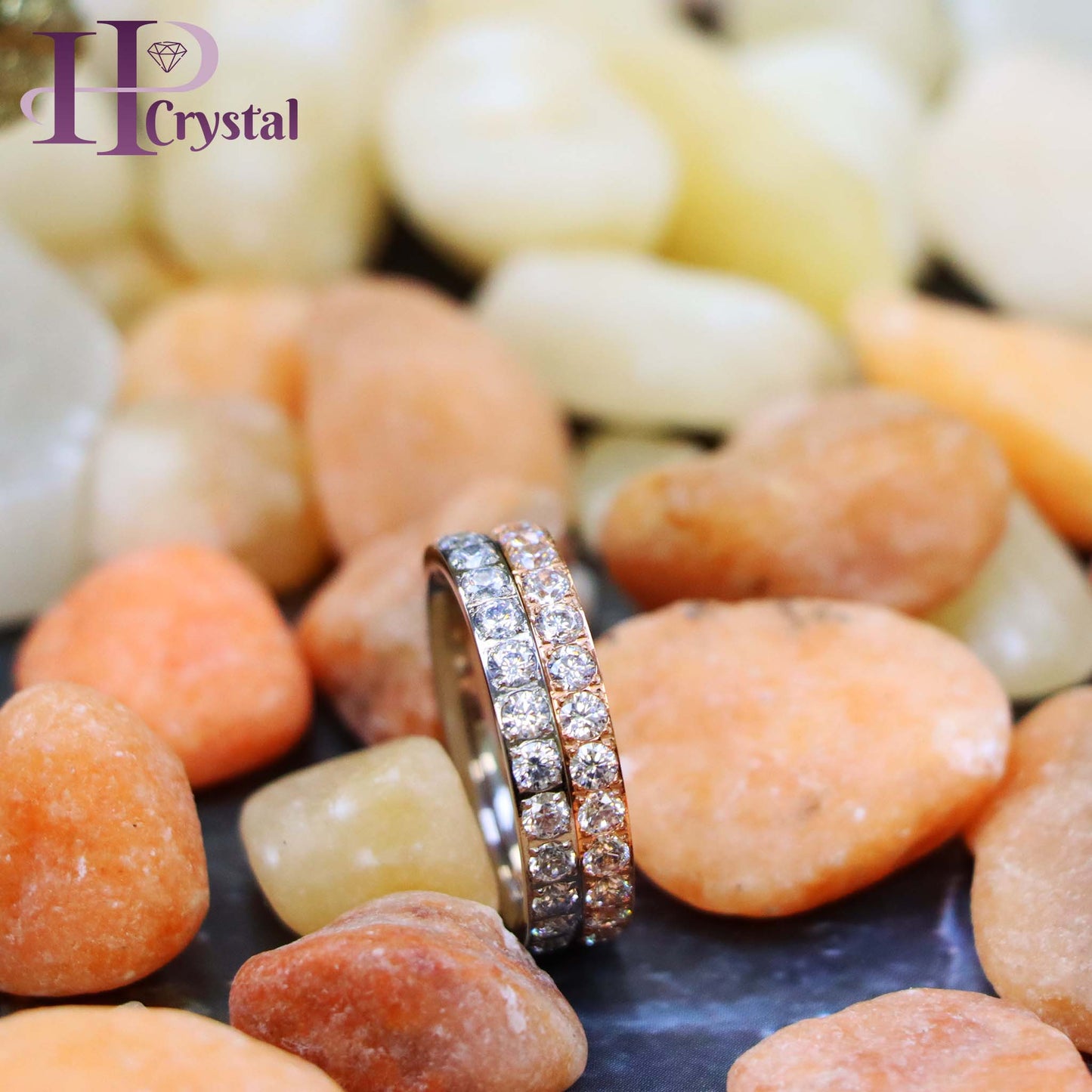 Stylish Titanium Eternity Ring – White & Rose Gold IP Plated, 3mm with White CZ Stones for Men/Women