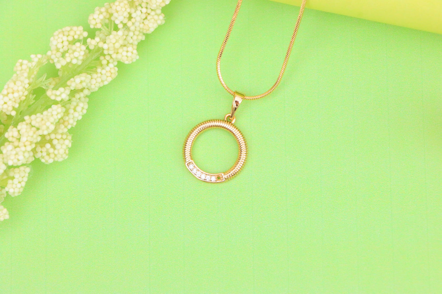 Rose Gold Textured Circle Pendant with Crystal Accent Detail, XPPT1489 (2138-8)