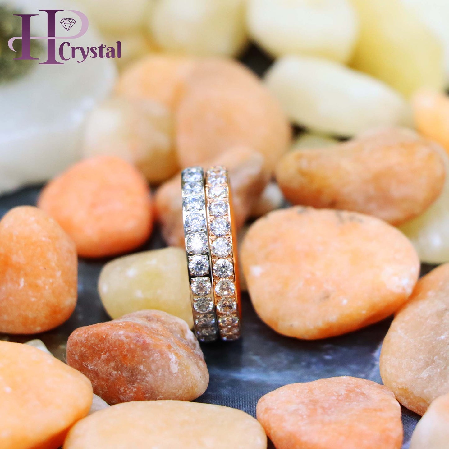 Stylish Titanium Eternity Ring – White & Rose Gold IP Plated, 3mm with White CZ Stones for Men/Women