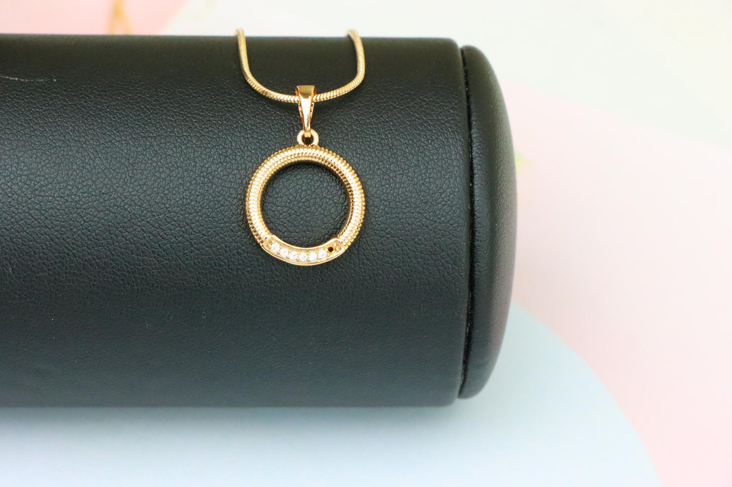 Rose Gold Textured Circle Pendant with Crystal Accent Detail, XPPT1489 (2138-8)