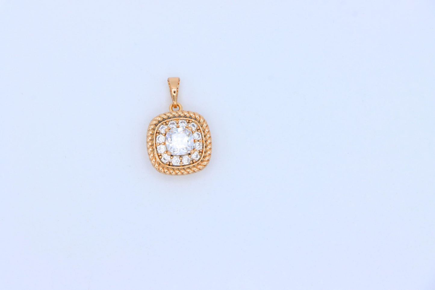 Classic White Cushion Pendant with Gold Textured Frame and Sparkle, XPPT1659 (2163-1)