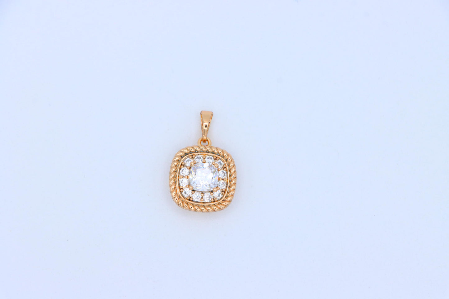 Classic White Cushion Pendant with Gold Textured Frame and Sparkle, XPPT1659 (2163-1)